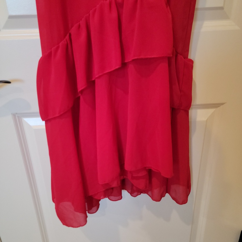 Cosmina Womens Red Ruffle Tiered Maxi Dress Size L Sheer Overlay New - Picture 5 of 11